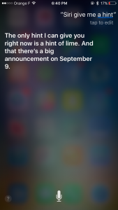 Siri répond à la présentation de l'iPhone 6S 9 le 7 septembre