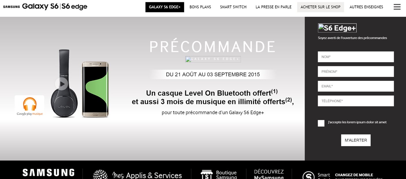 Date de précommande du Samsung Galaxy S6 Galaxy Edge Plus