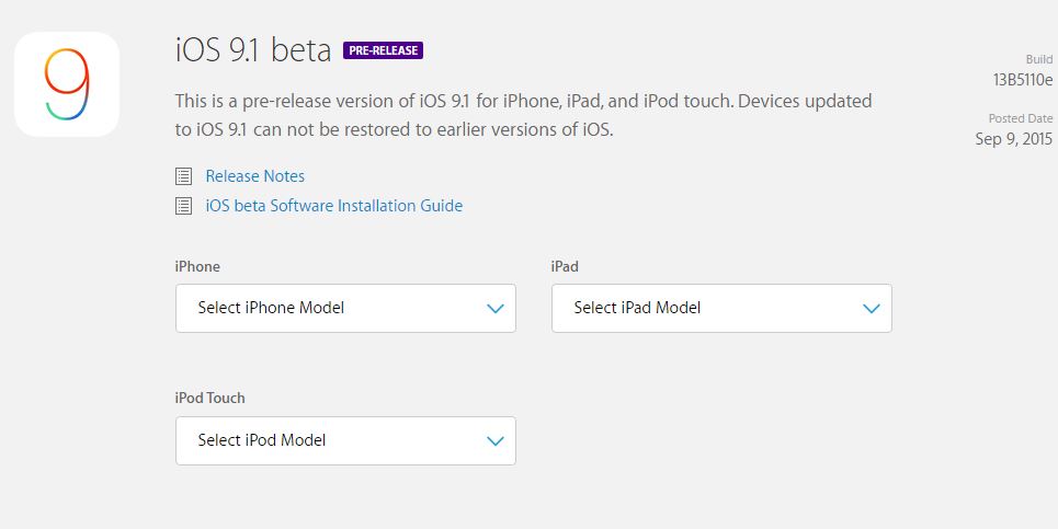 Päivitä iOS 9.1 beta 1 versioon iOS 8.4