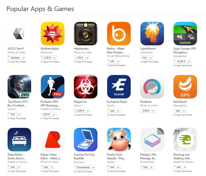 applications et jeux populaires pour iPhone et iPad