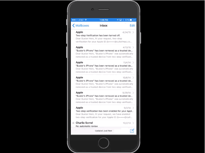 functii grozave iPhone 6S peek email