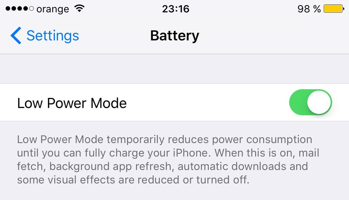 iOS 9 verlorener Modus, Energiesparmodus