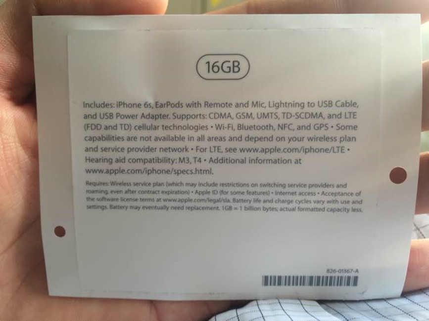 iPhone 6S 16 GB packaging