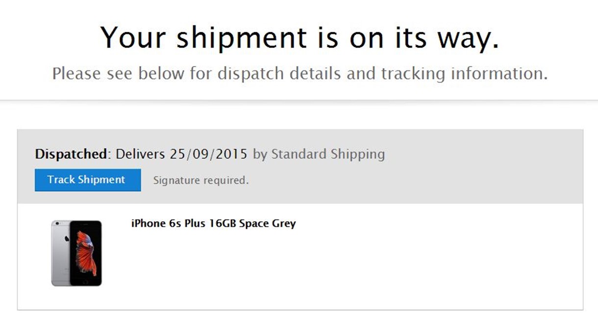notificare livrare iPhone 6S