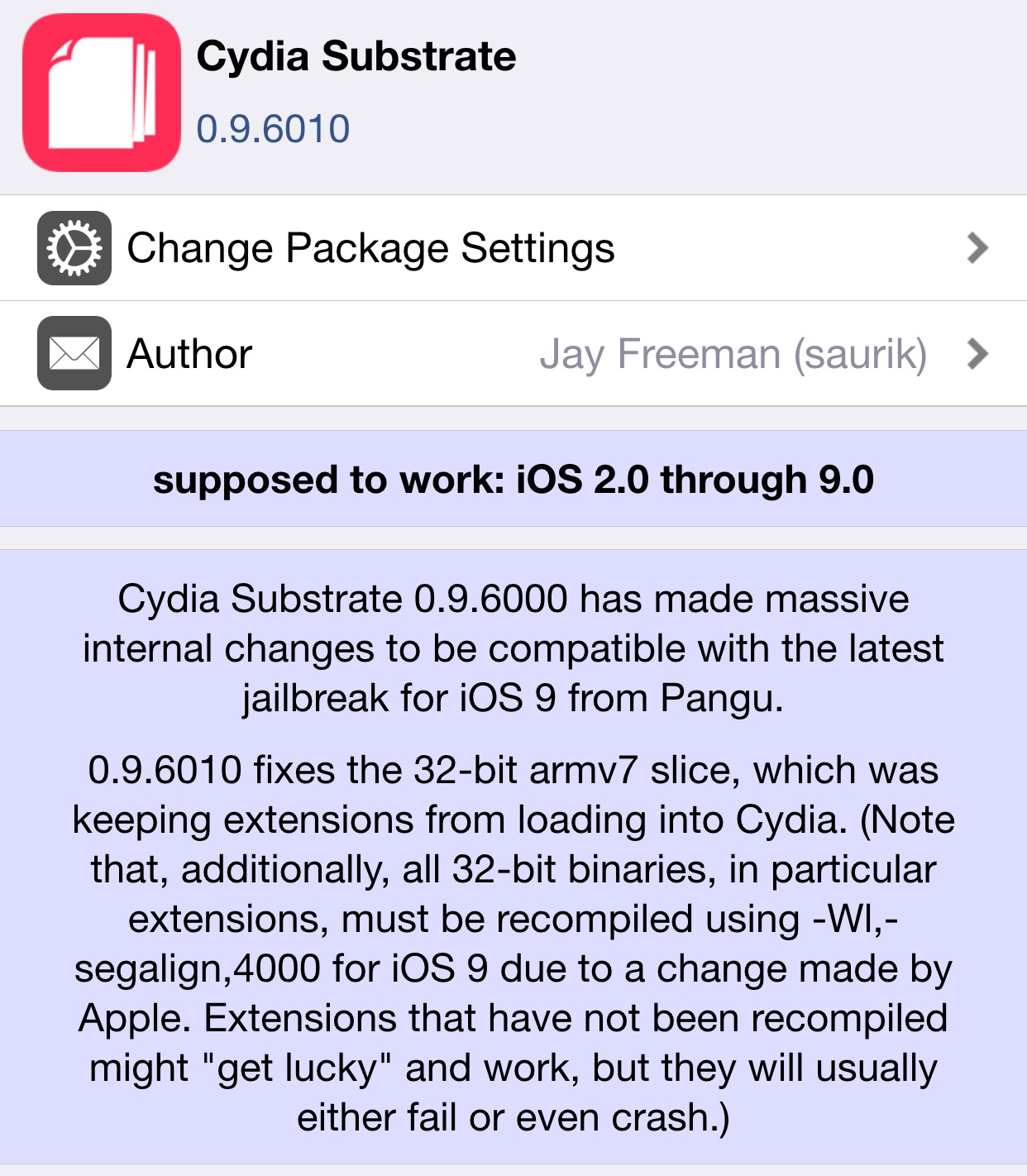 Sustrato Cydia 0.9.6010 iOS 9 jailbreak Pangu9