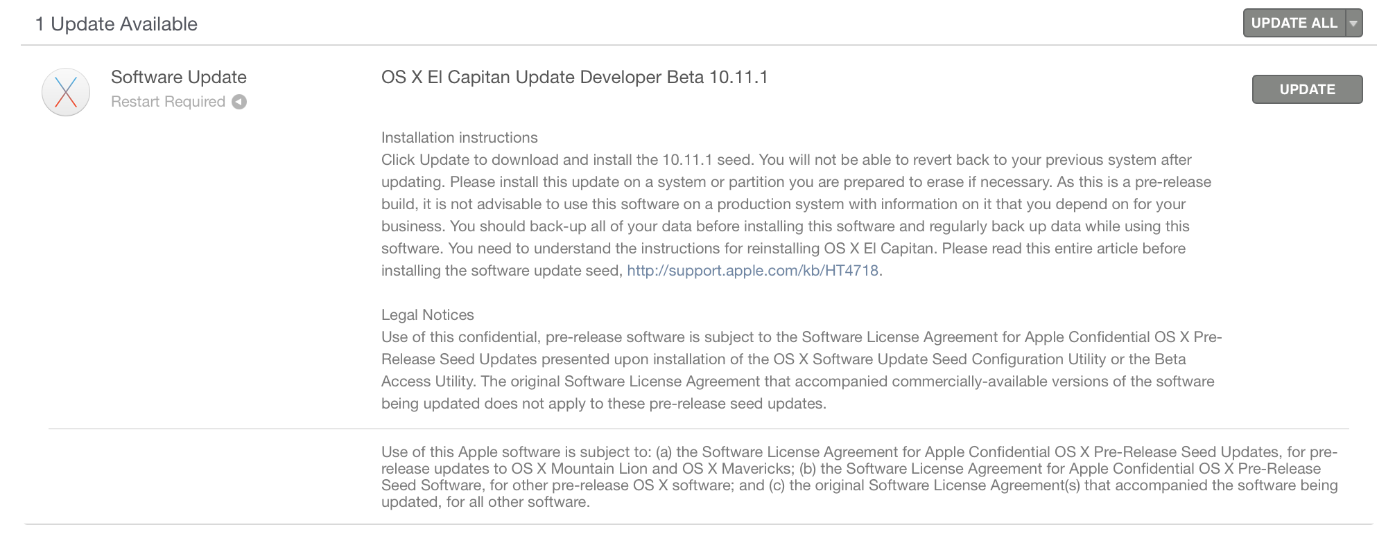 OS X El Capitan 10.11.1 beta 4