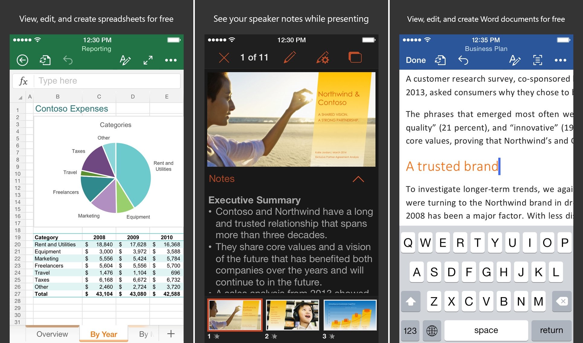 Word Excel PowerPoint iOS