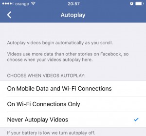 deshabilitar la reproducción automática de videos de Facebook