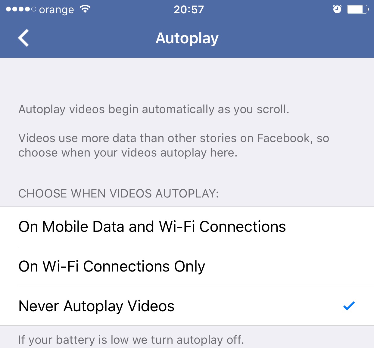 disabilitare la riproduzione video con riproduzione automatica di Facebook