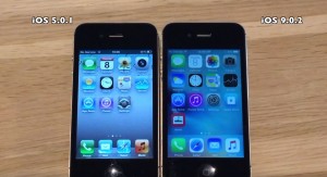 iOS 5.0.1 vs. iOS 9.0.2 på højtydende iPhone 4S