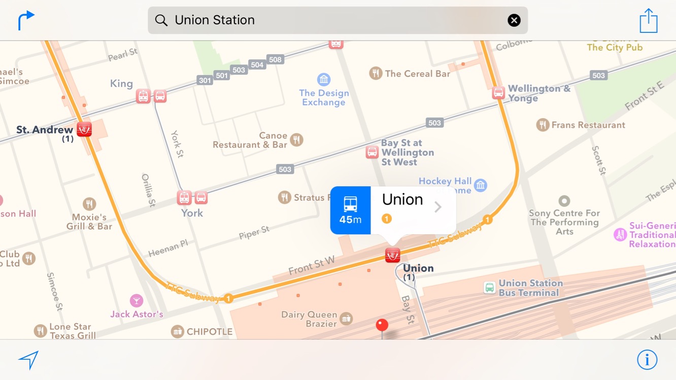 iOS 9 public transport routes