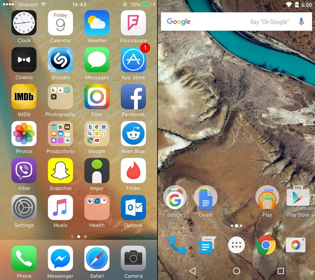 iOS 9 vs Android 6 Marshmallow - designjämförelse 1