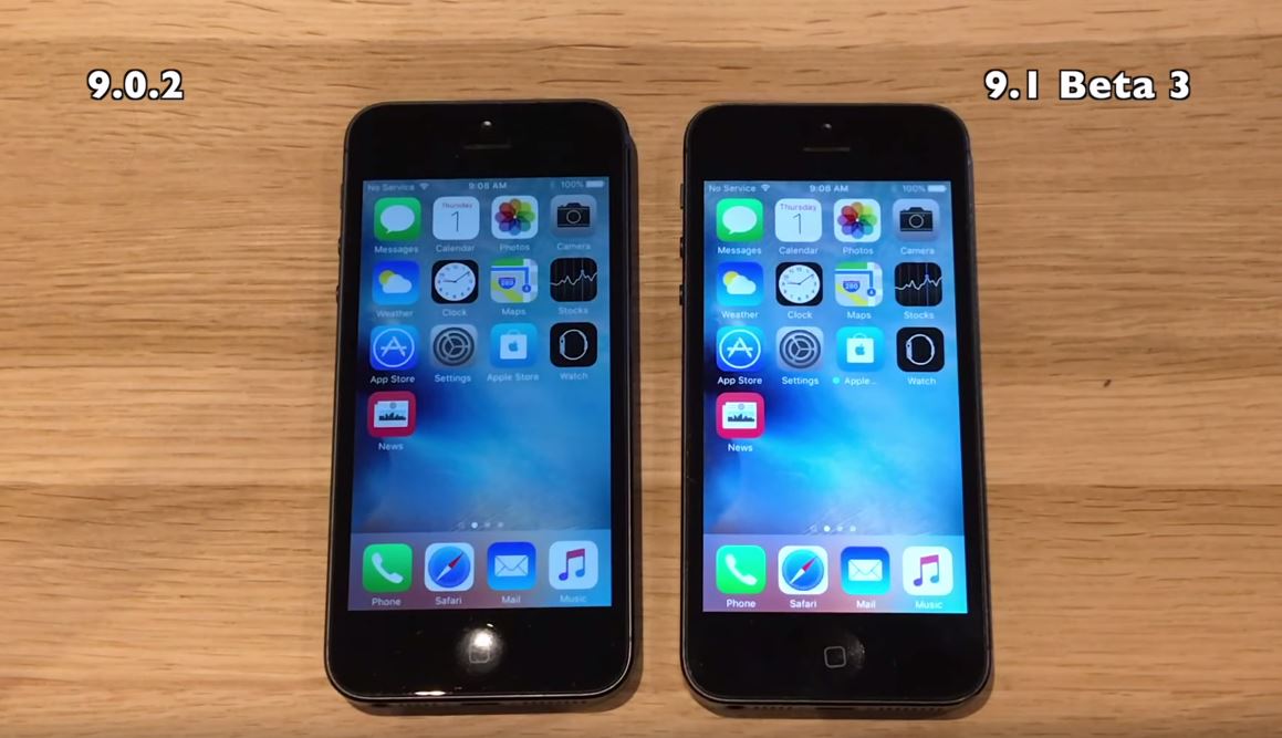 iOS 9.0.2 versus iOS 9.1 bèta 3 op iPhone 5 en iPhone 4S