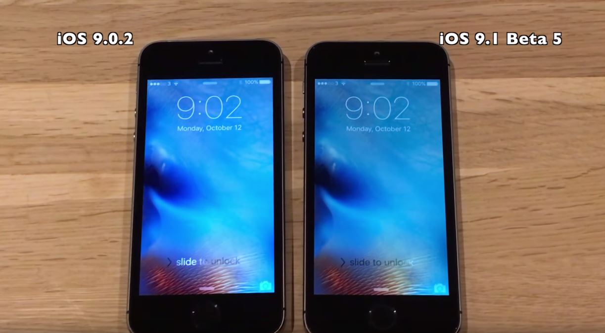 iOS 9.1 beta 5 vs iOS 9.0.2 på iPhone 5S, 5, 4S - sammenligning af ydeevne