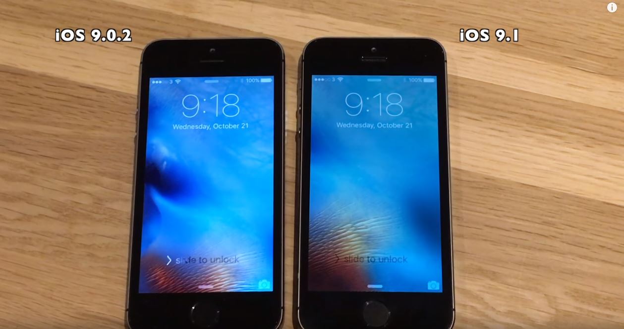 Prueba de rendimiento de iOS 9.1 frente a iOS 9.0.2 iPhone 5S, 5, 4S