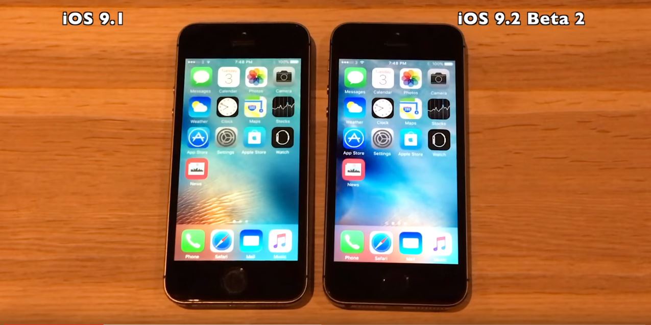Sammenligning af ydeevne mellem iOS 9.1 og iOS 9.2 beta 2