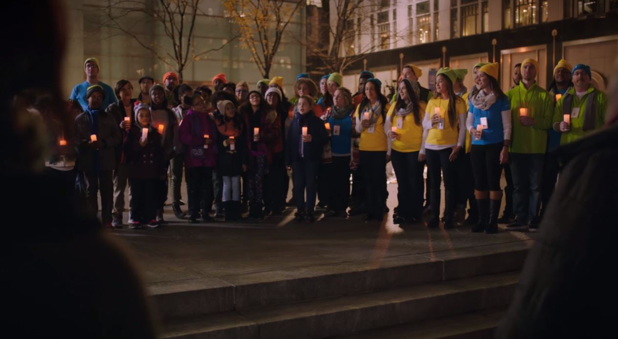 Microsoft carols Apple Store New York