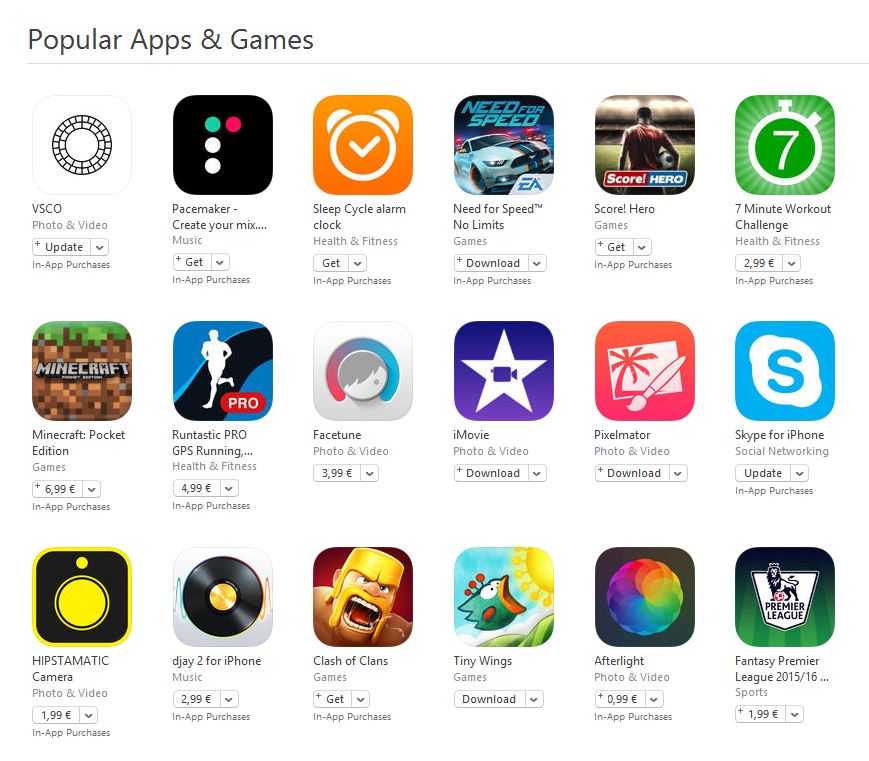 här är de mest populära applikationerna och spelen