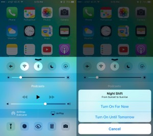 iOS 9.3 Night Shift Control Center iPhone