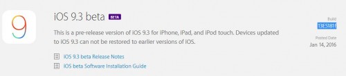 iOS 9.3 beta 1 compilación 13E5181f