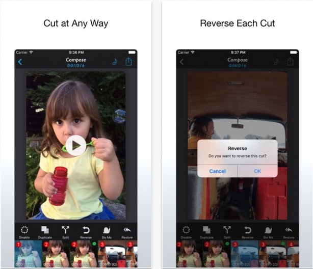 reverse cut slow motion editing application