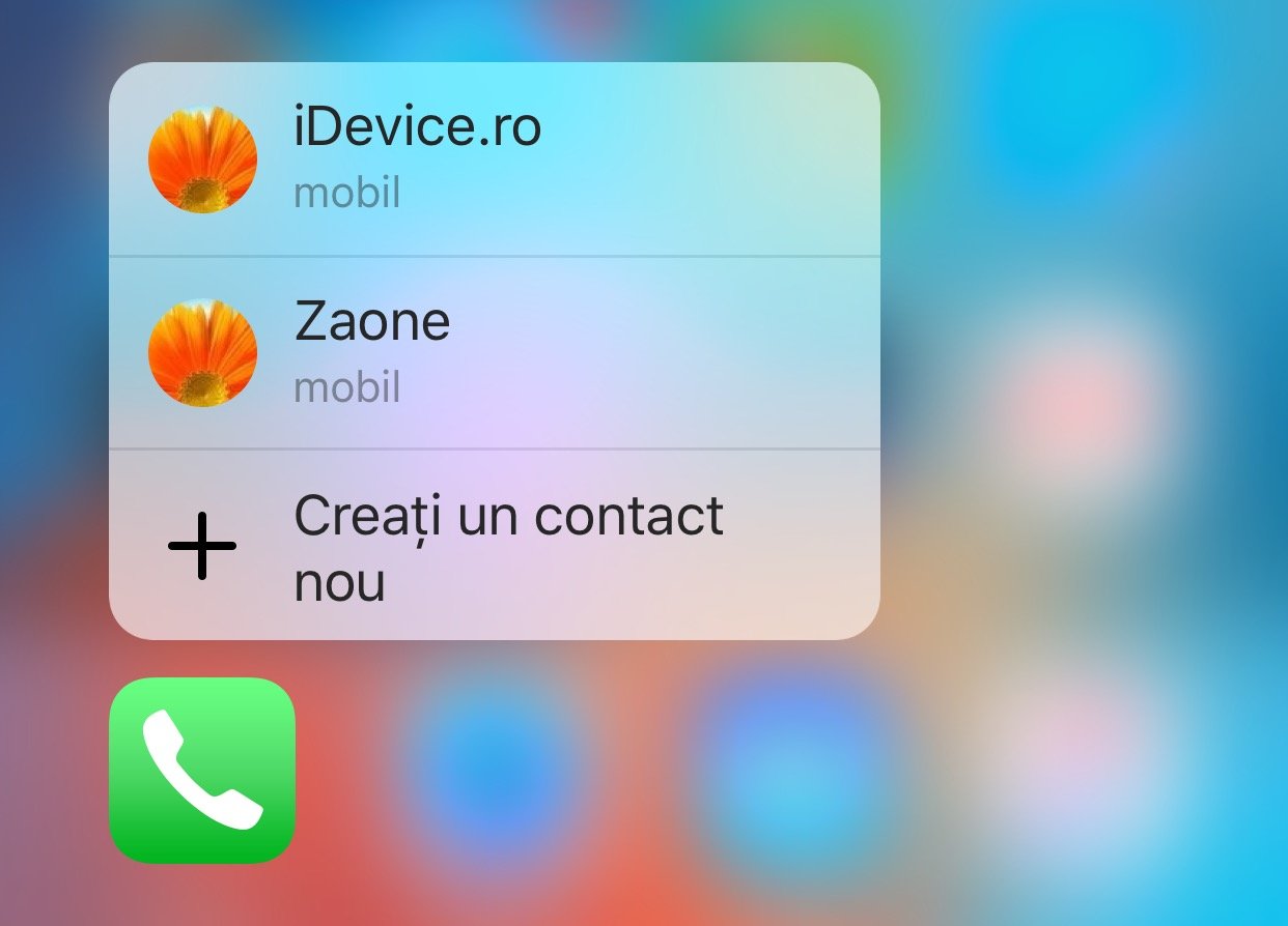 scorciatoie chiamata contatti 3D Touch