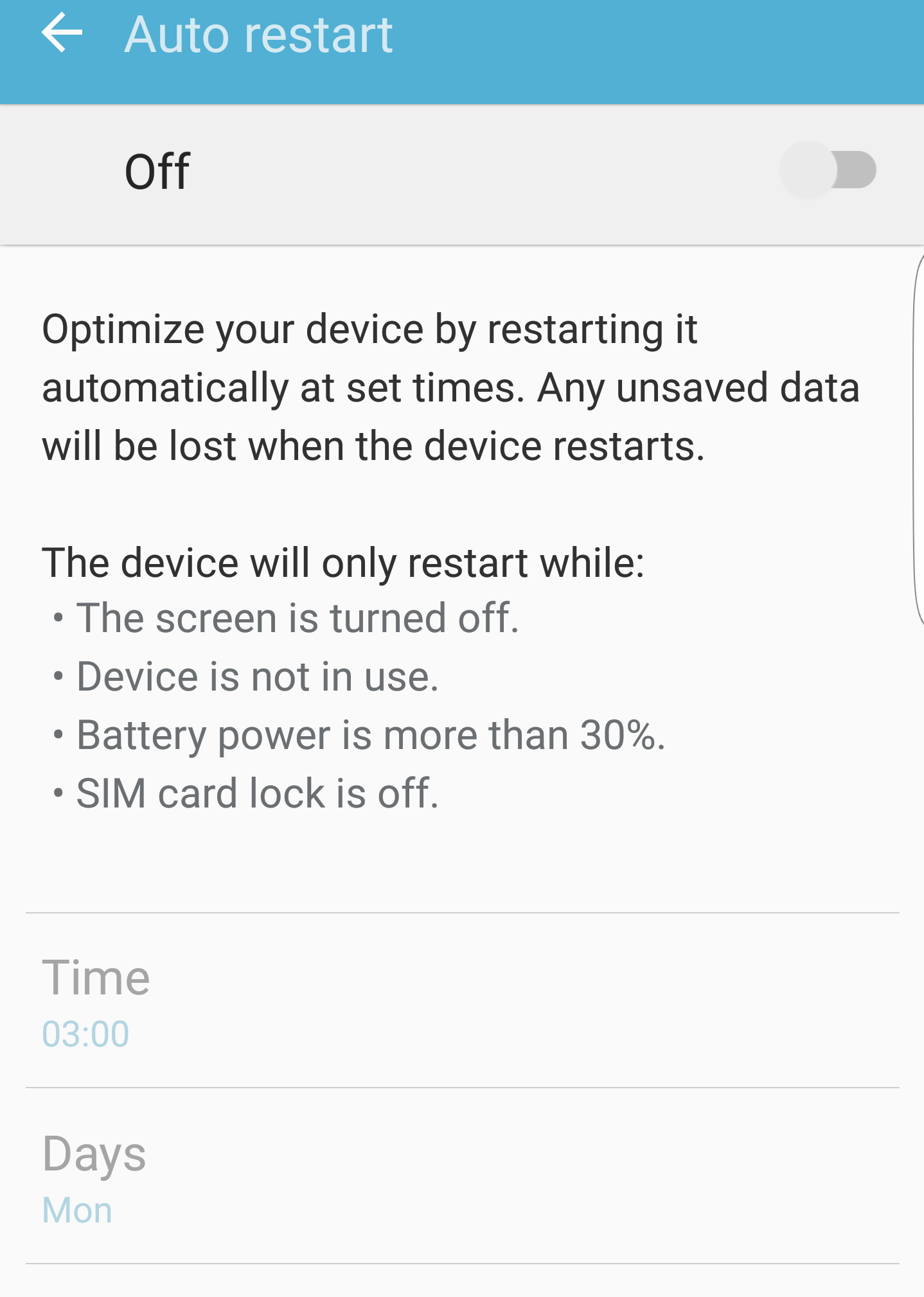 Samsung Galaxy Auto Restart