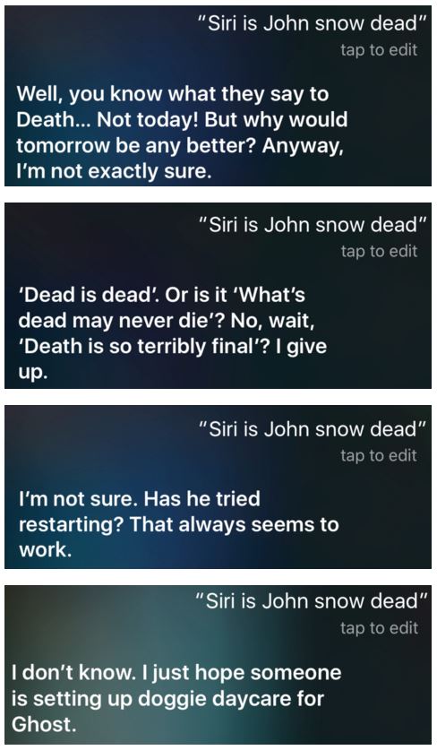 Siri Jon Snow nie żyje