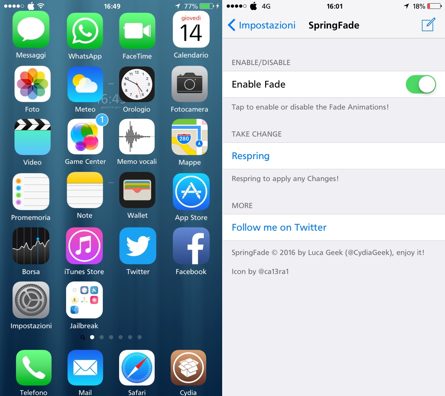 SpringFade Cydia