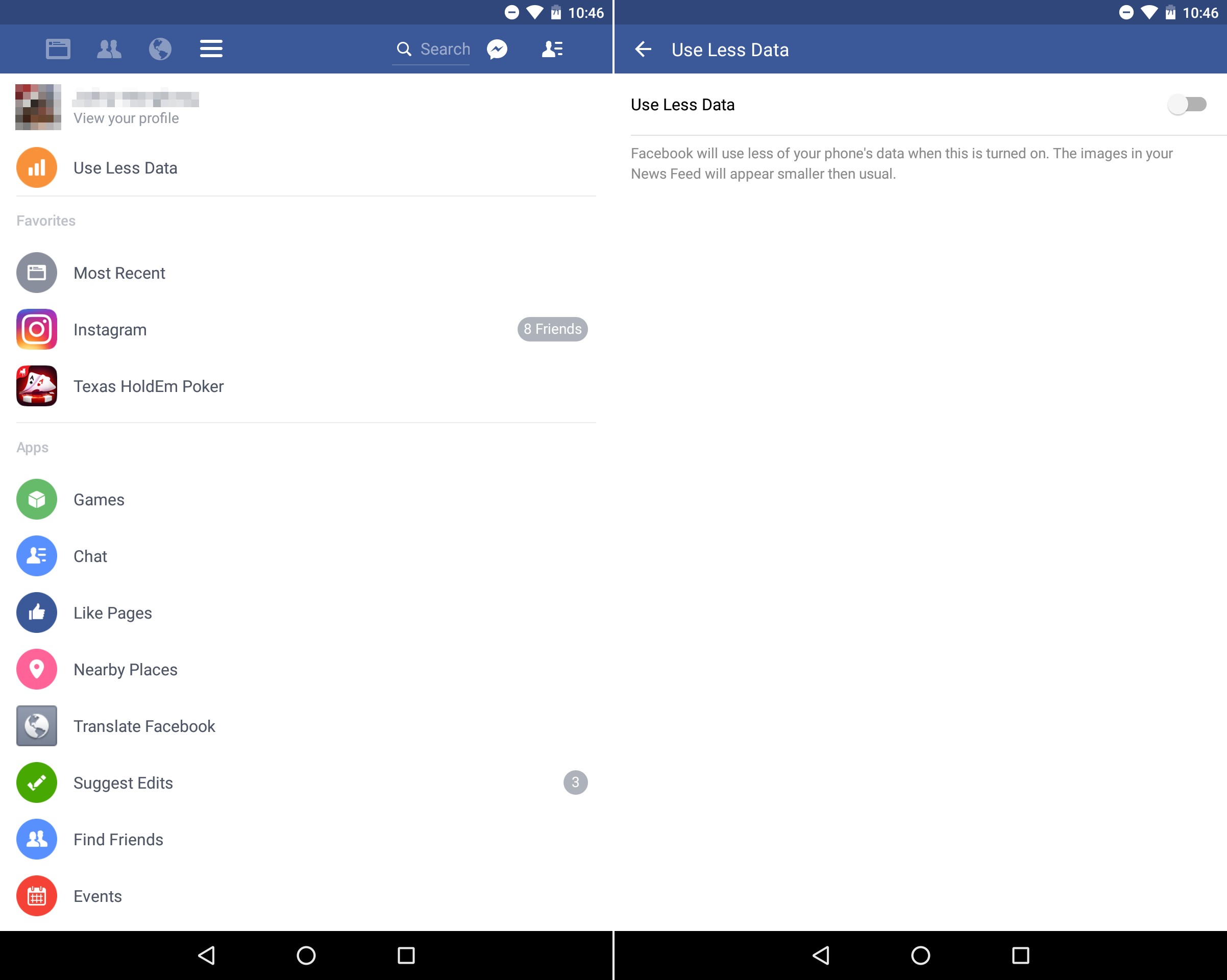 Facebook Use Less data