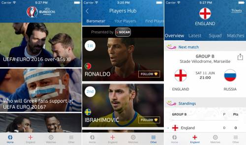 Europ 2016 iPhone applications