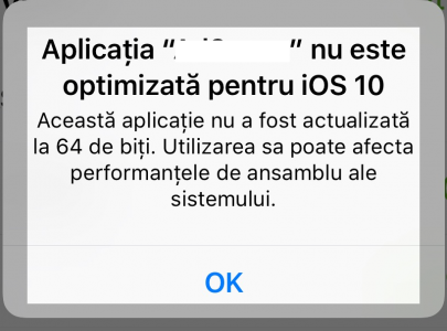 Advertencia de iOS 64 de 10 bits