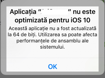 avertisment 64 biti iOS 10