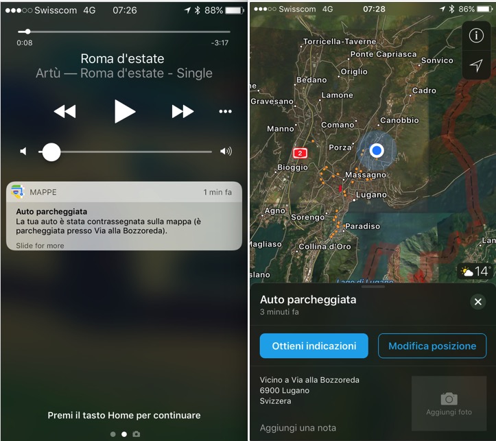 Auto iOS 10 parcheggiata