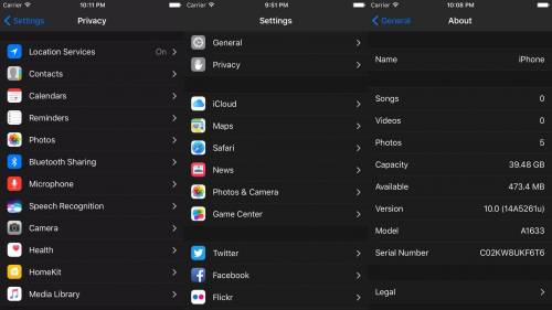 iOS 10 settings dark mode