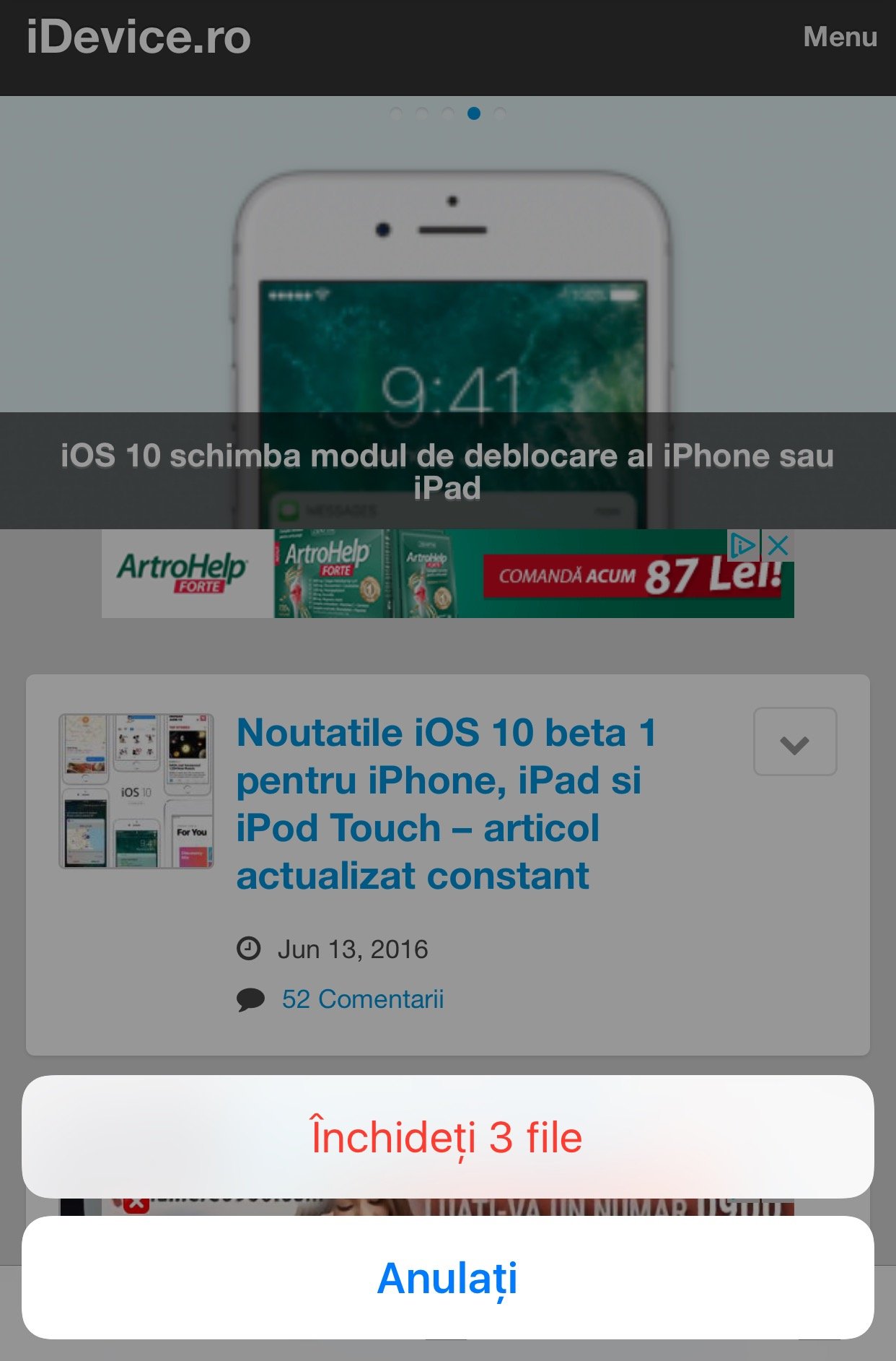 chiudi scheda Safari iOS 10