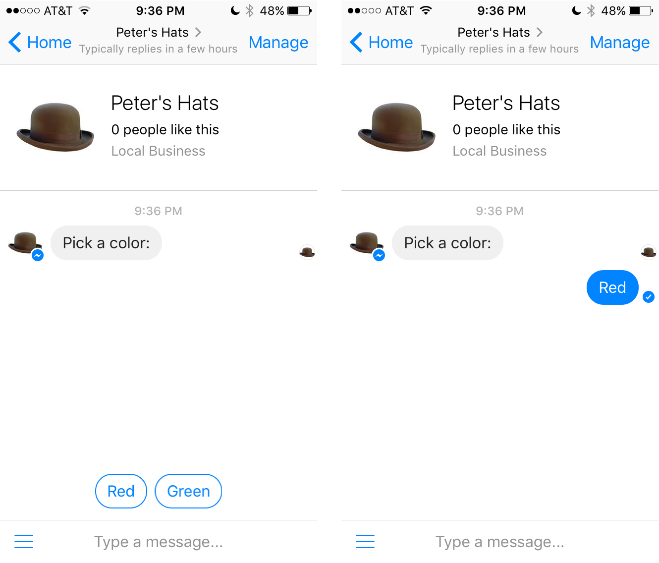 Facebook Messenger chatbots Hurtigt svar