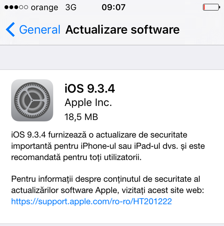 actualizare software iOS 9.3.4