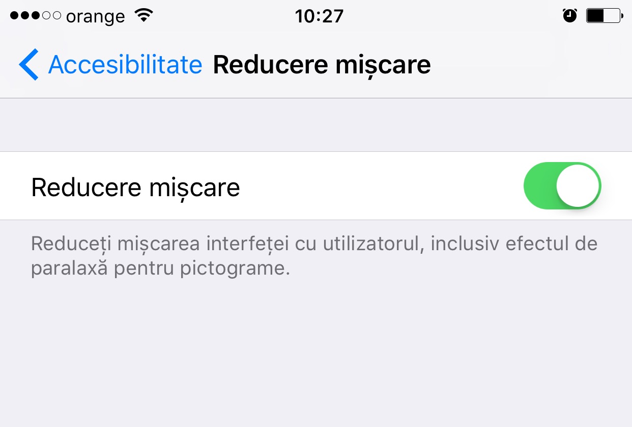 iOS 10 desactiva las animaciones, reduce el movimiento, reduce el movimiento.