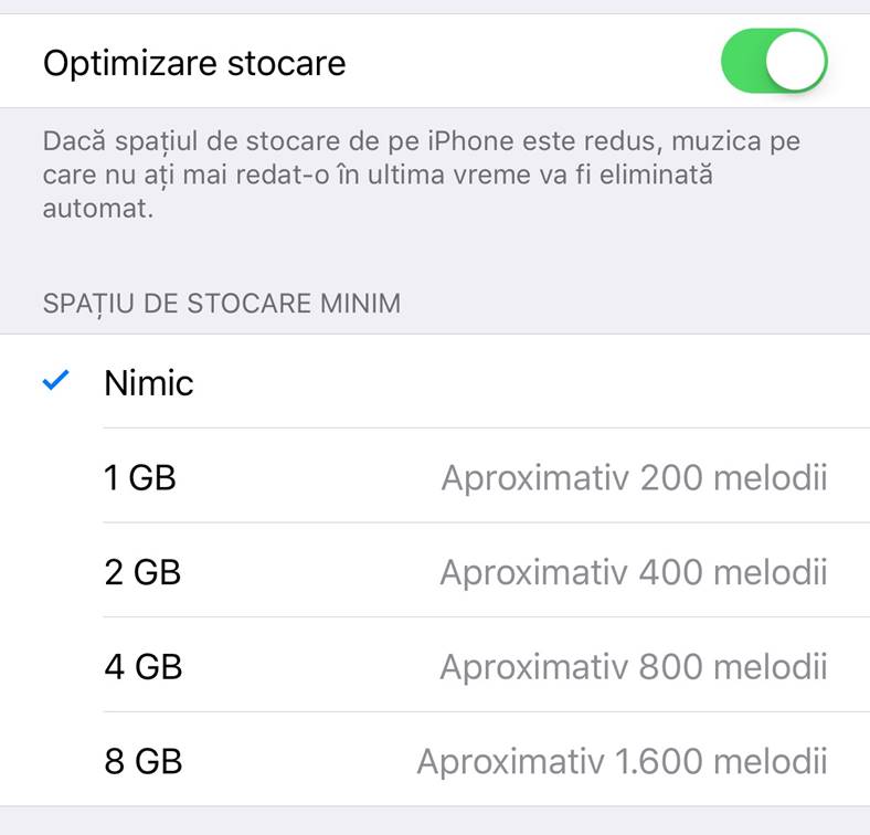 ios 10 muzica optimizare spatiu