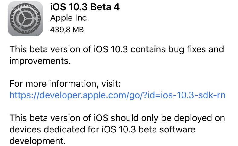 ios 10.3 beeta 4