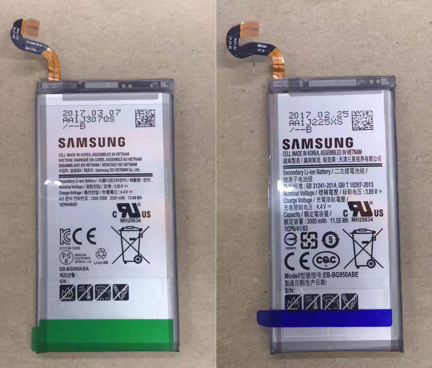 Immagini della batteria del Samsung Galaxy S8