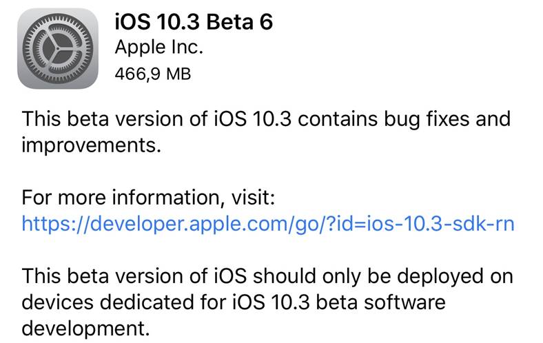 iOS bêta 10.3 6