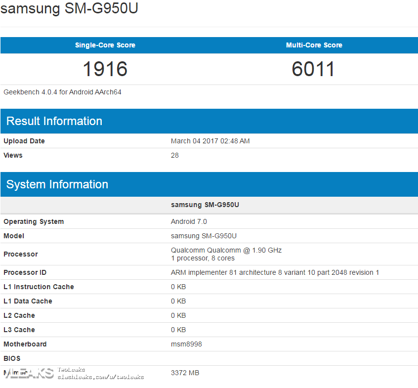 samsung galaxy s8 performante geekbench