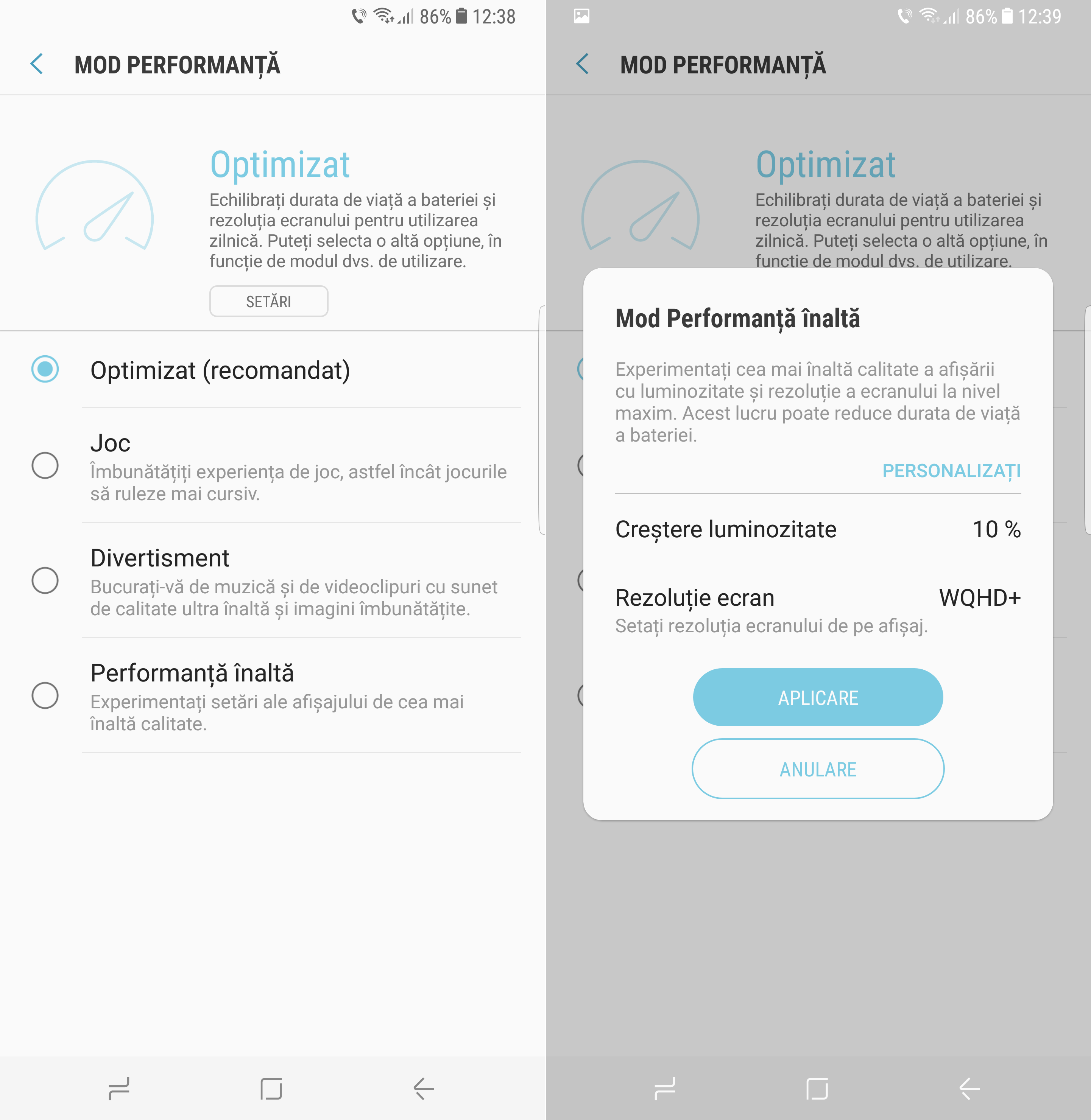 Modes de performances du Samsung Galaxy S8 Plus