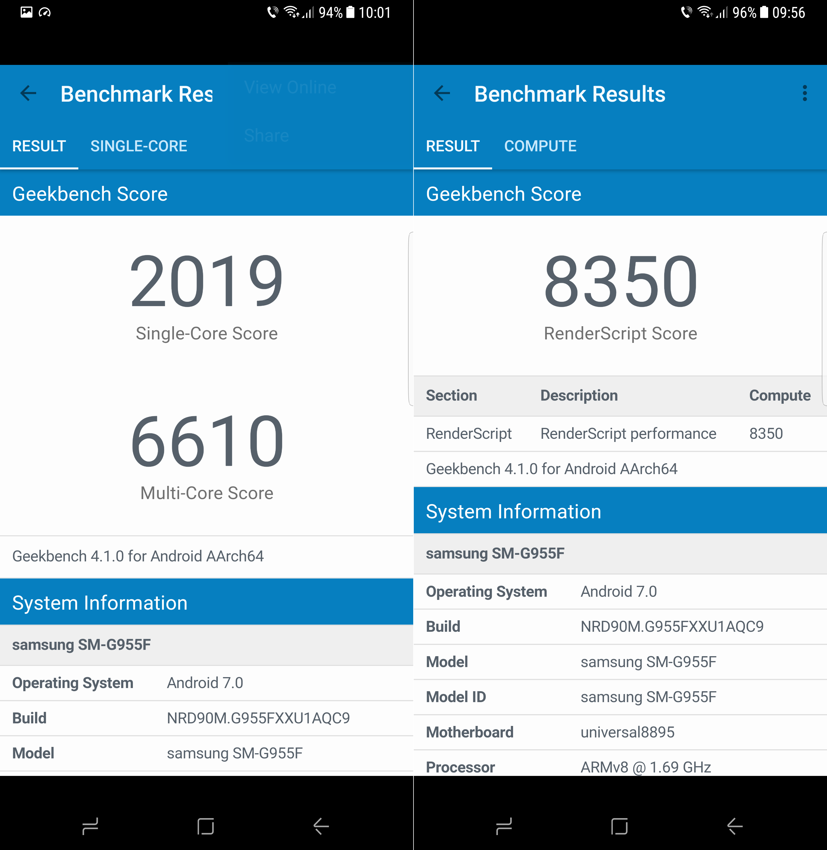 Samsung Galaxy S8 Plus performante geekbench