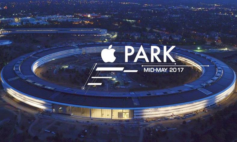 Apple Park på natten i maj