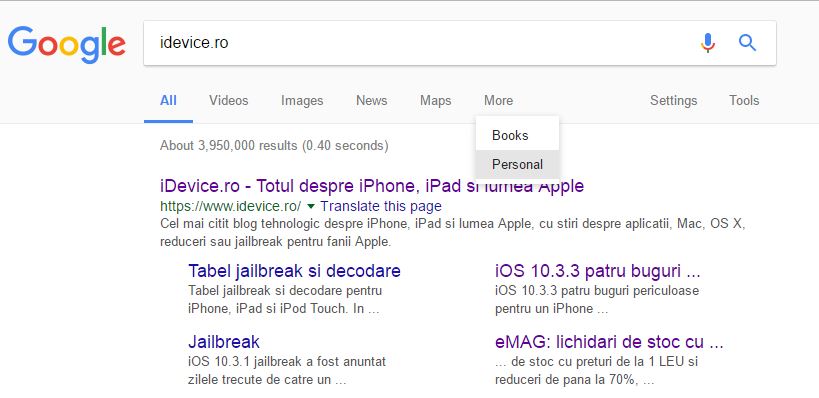 Google Search sectiune personala