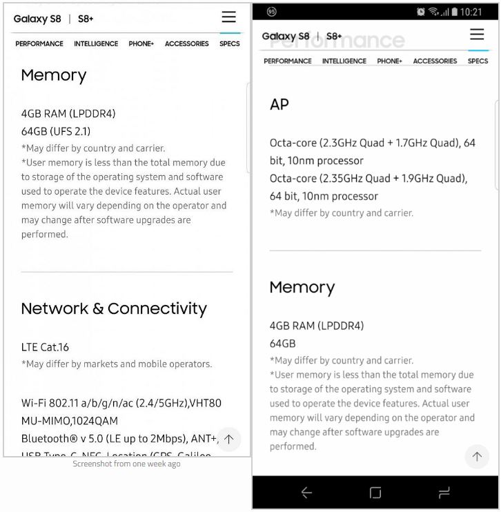 Samsung Galaxy S8 performante memorii