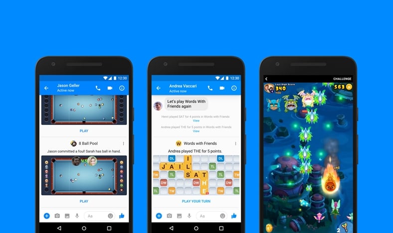 jeux instantanés sur Facebook Messenger